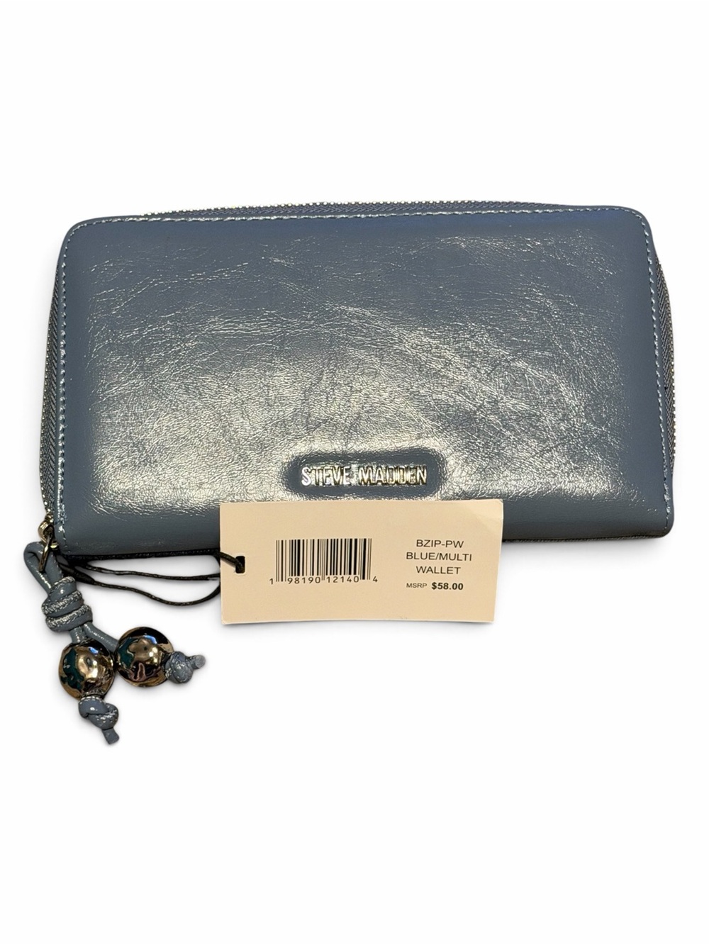 Steve Madden Light Blue Zip-Around Wallet with Tassel Charm